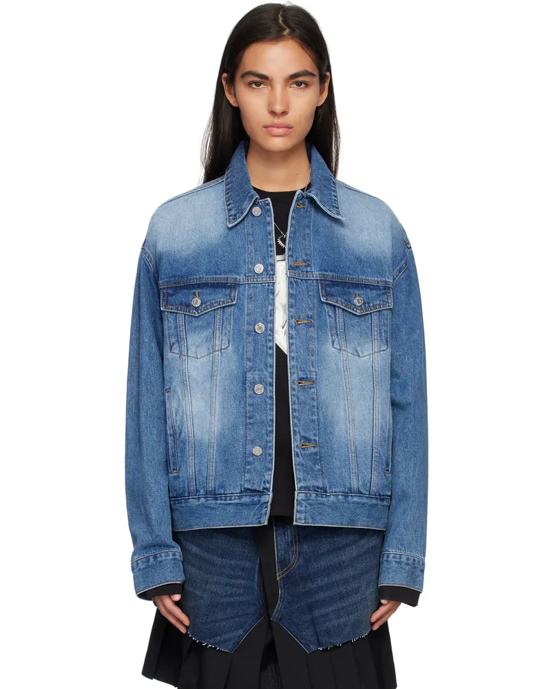 WE 11 DONE Blue Printed Denim Jacket Blue
