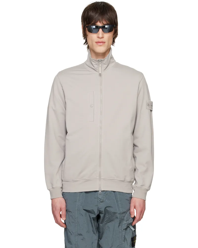 Stone Island Gray Cotton Stretch Zip Up Jacket V0064