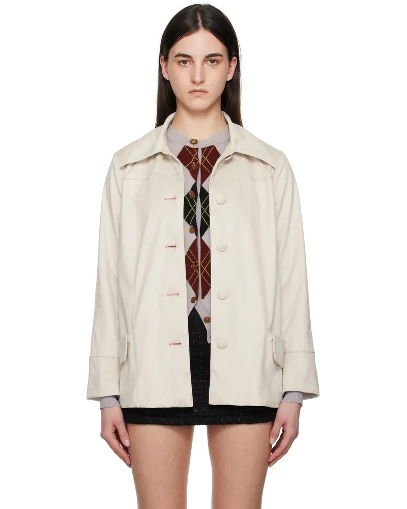 Anna Sui Off-White Buttoned Faux-Suede Coat Cream