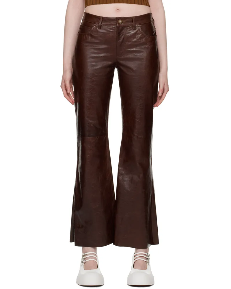Marni Brown Flared Leather Pants 00m81