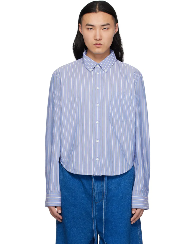 Marni Blue & Off-White Poplin Stripe Long Sleeve Shirt Stb61