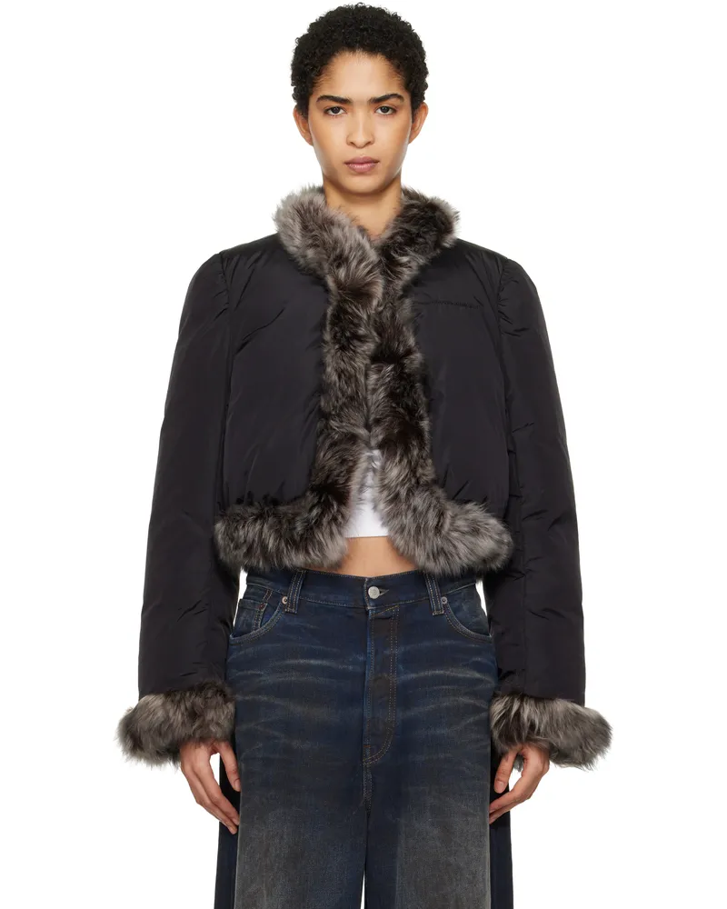 Alexander Wang Black Fur Trim Down Jacket Black