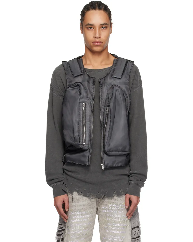 WHO DECIDES WAR Gray Organza Bullet Point Vest Coal