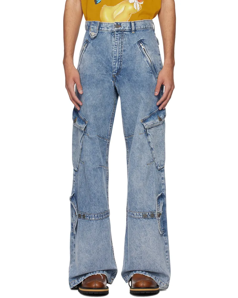 Egonlab Blue Cargo Pocket Jeans Blue