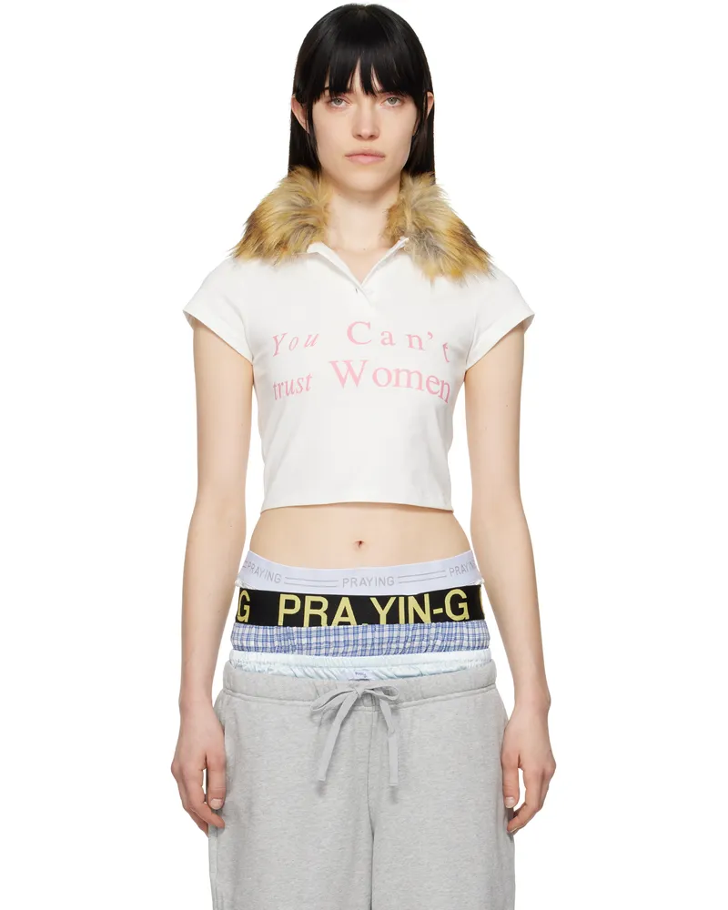 Praying White 'You Can't Trust Women' Fur Polo White