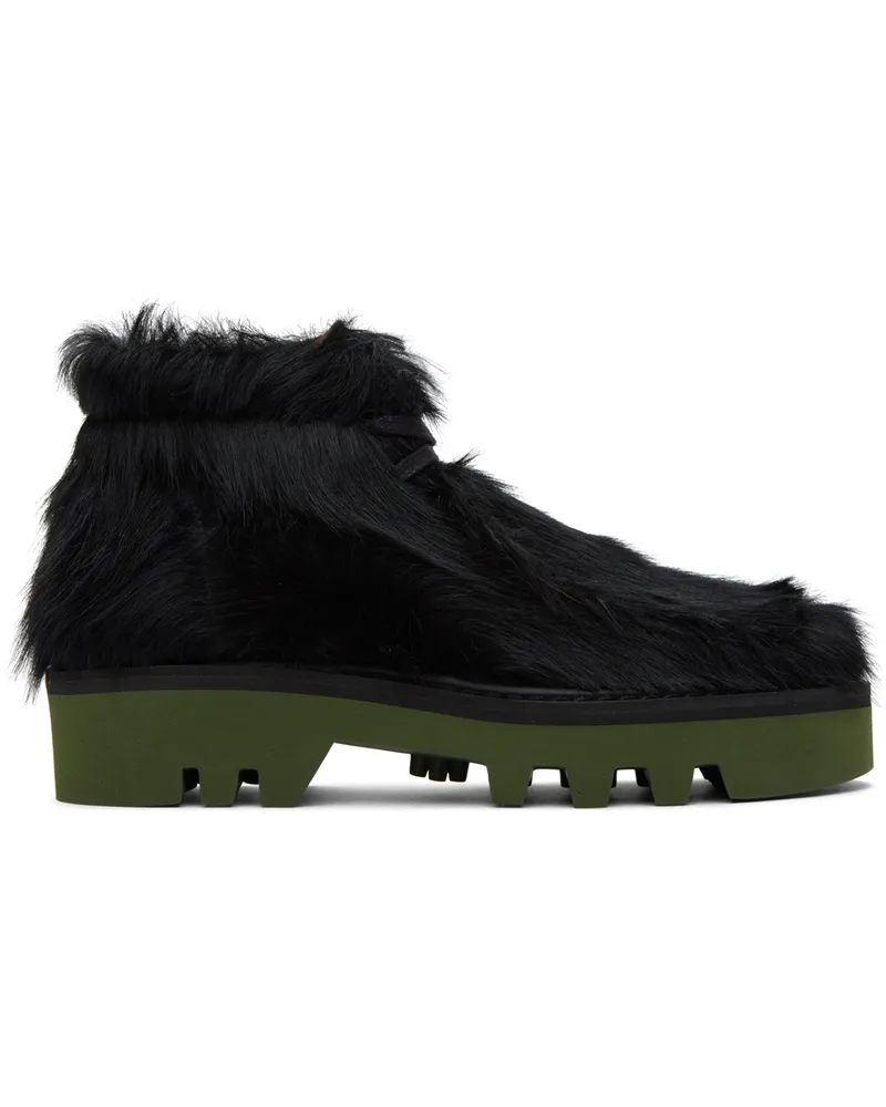 Dries van Noten Black & Green Calf-Hair Boots Black