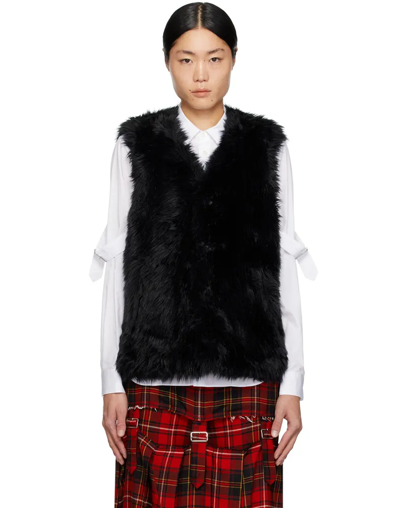 Comme des Garçons Black V-Neck Faux-Fur Vest 1