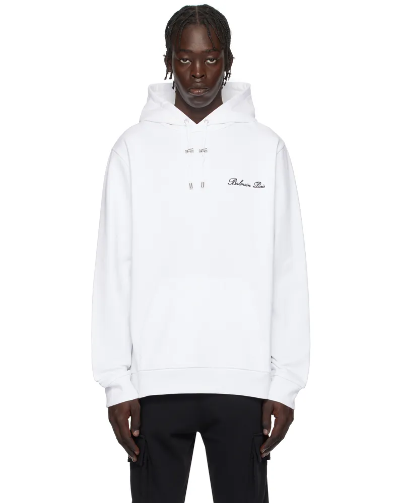 Balmain White 'Balmain' Signature Hoodie Gab