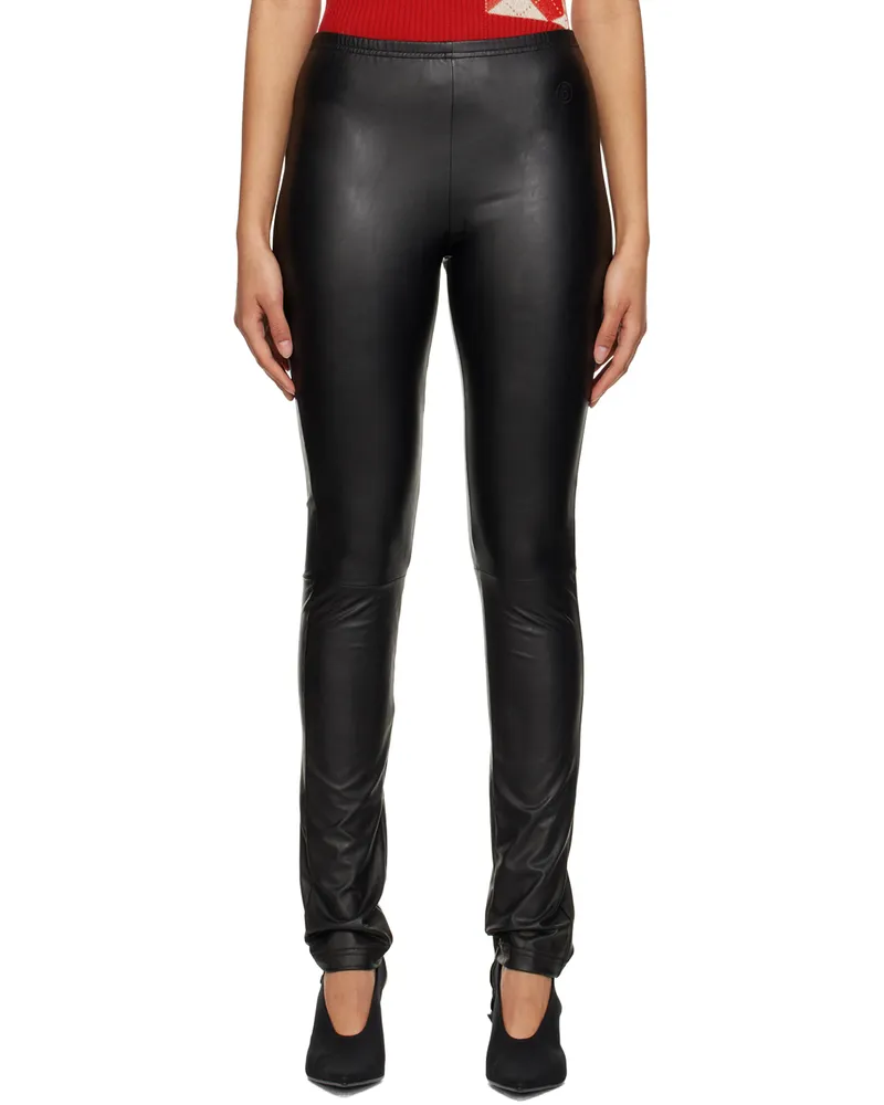 Maison Margiela Black Embroidered Faux-Leather Leggings 900