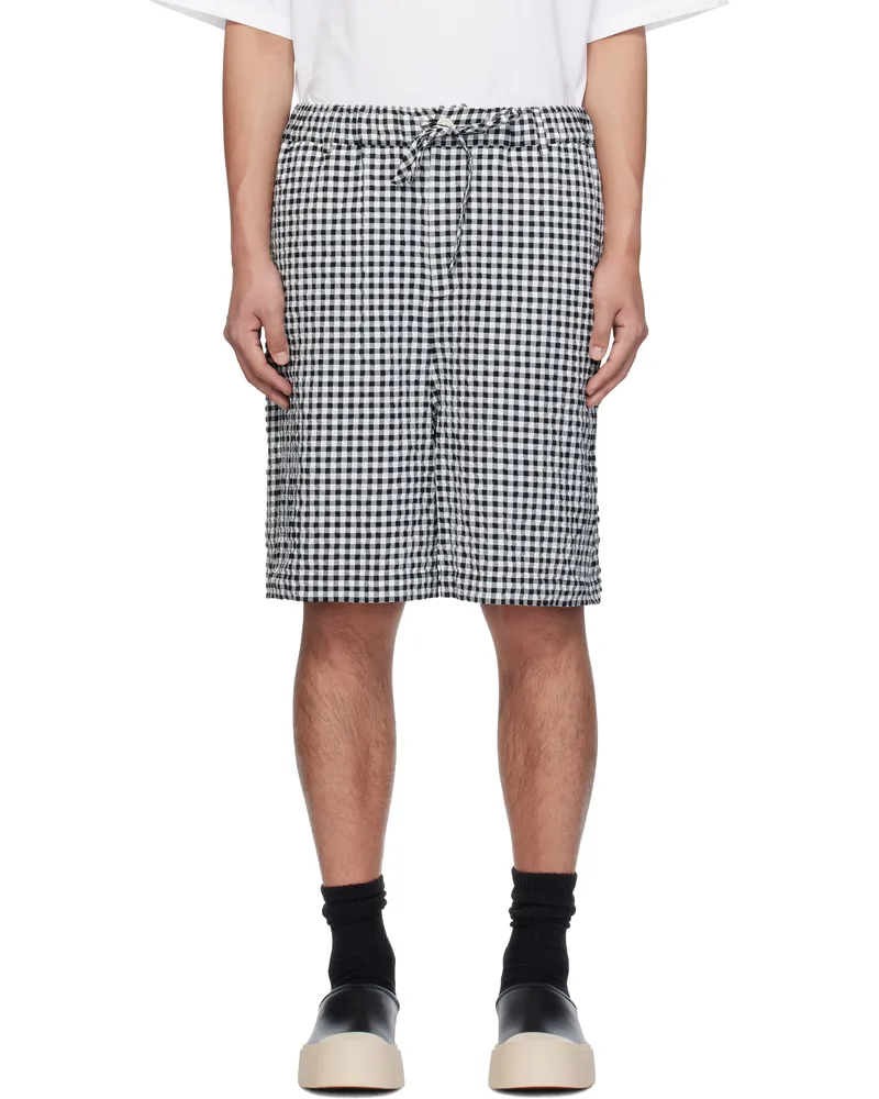 Marni Black & White Gingham Seersucker Drawstring Shorts Chn99