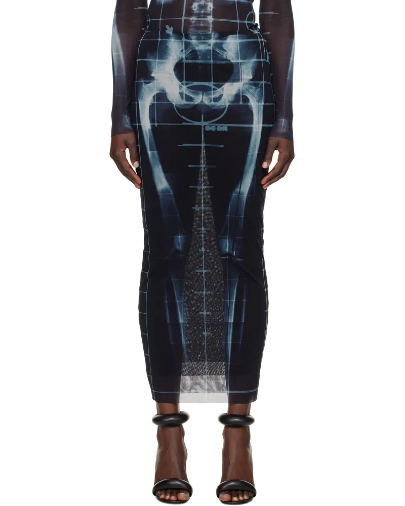 Jean Paul Gaultier Black & Blue 'The Squeletor' Maxi Skirt 005956