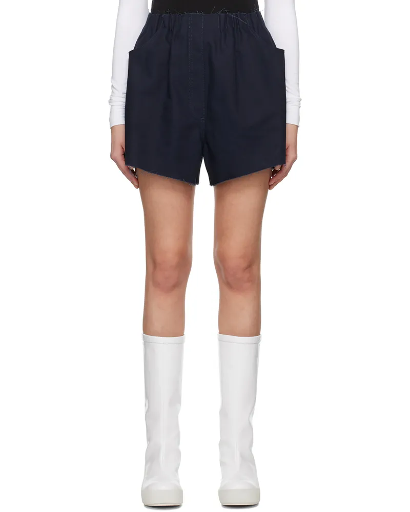 Raf Simons Navy Raw Edge Shorts 0044