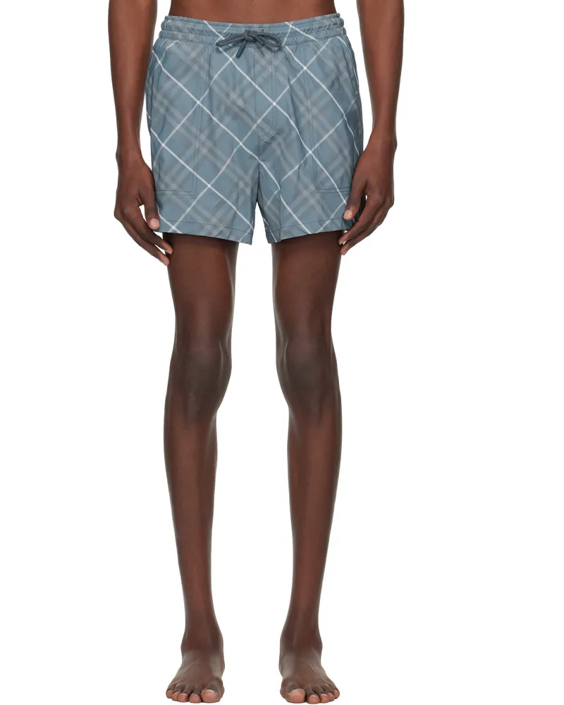 Burberry Navy Check Swim Shorts Pewter