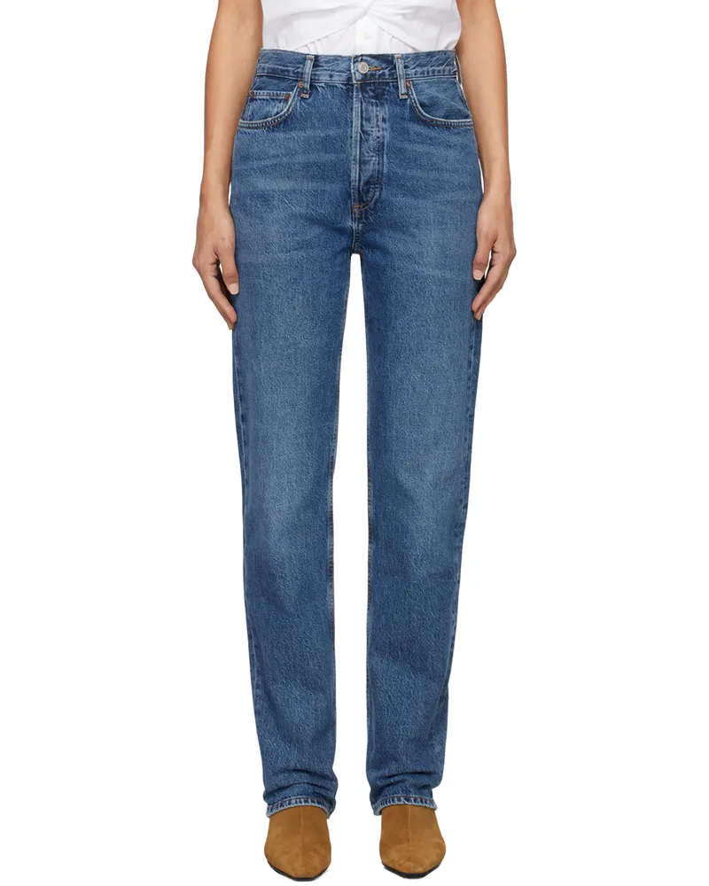 AGOLDE Blue 90's Pinch Waist High Rise Straight Long Jeans Control