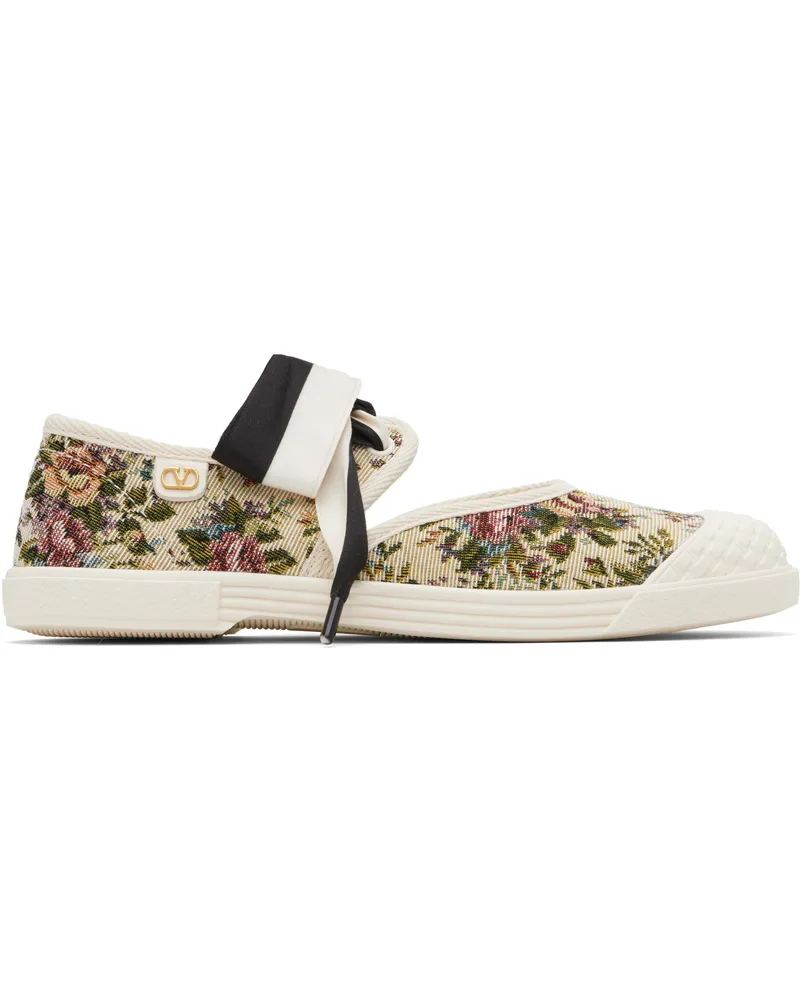 Valentino Garavani Beige Bow Floral Jacquard Sneakers Dwe