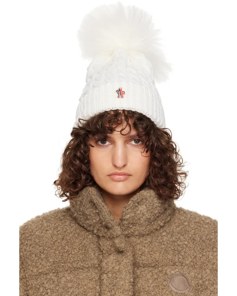 Moncler White Wool Pom Pom Beanie 002