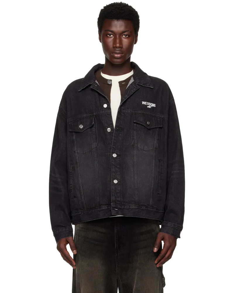 WE 11 DONE Black '1506' Logo Loose-Fit Trucker Denim Jacket Black