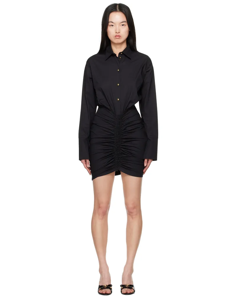 Versace Jeans Black Ruched Shirt Minidress E899