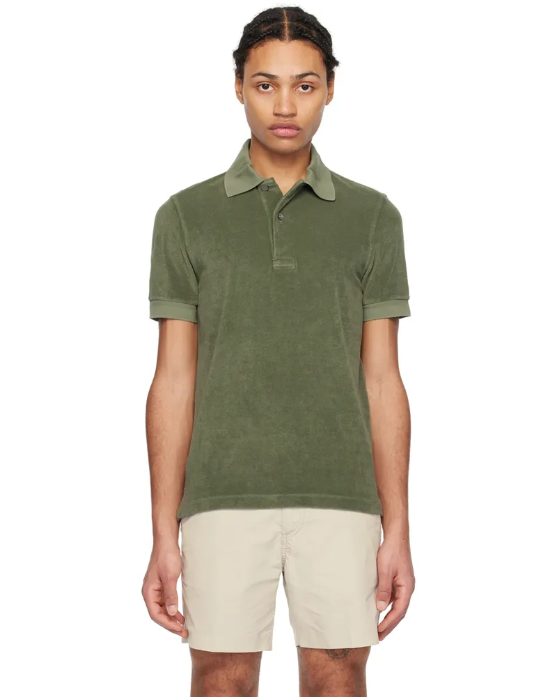 Tom Ford Khaki Embroidered Polo Pale