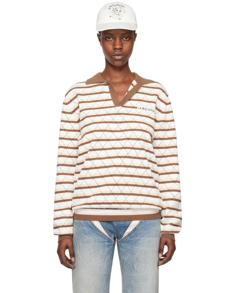 WE 11 DONE White & Brown Striped Polo Brown
