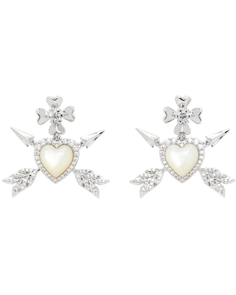 SHUSHU/TONG Silver YVMIN Edition Double Arrow Heart Earrings White