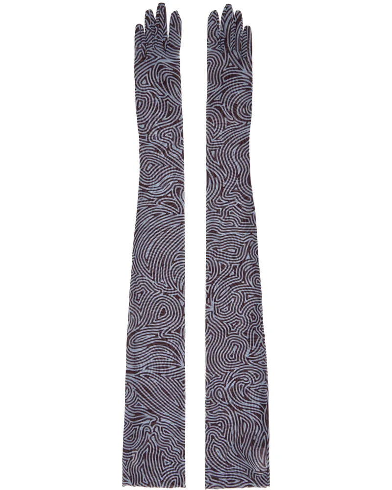 Dries van Noten Blue & Brown Printed Mesh Gloves 704