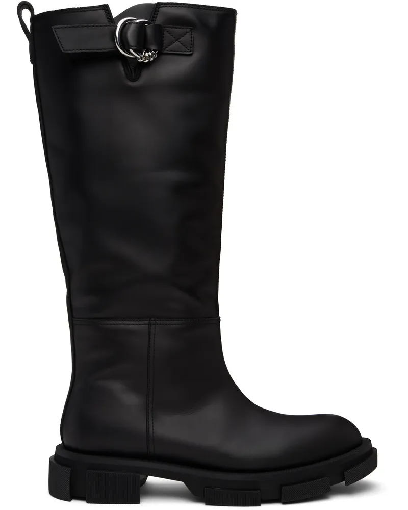 BOTH Black Gao Pierced Knee Boots Black