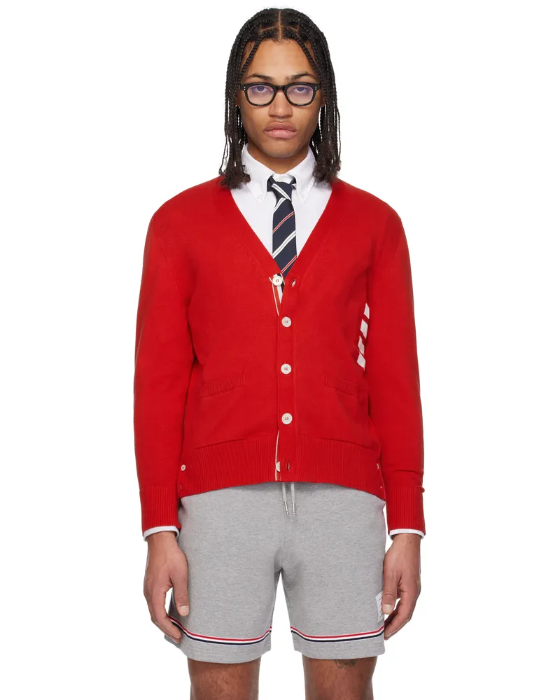 Thom Browne Red Relaxed Fit 4-Bar Cardigan 600