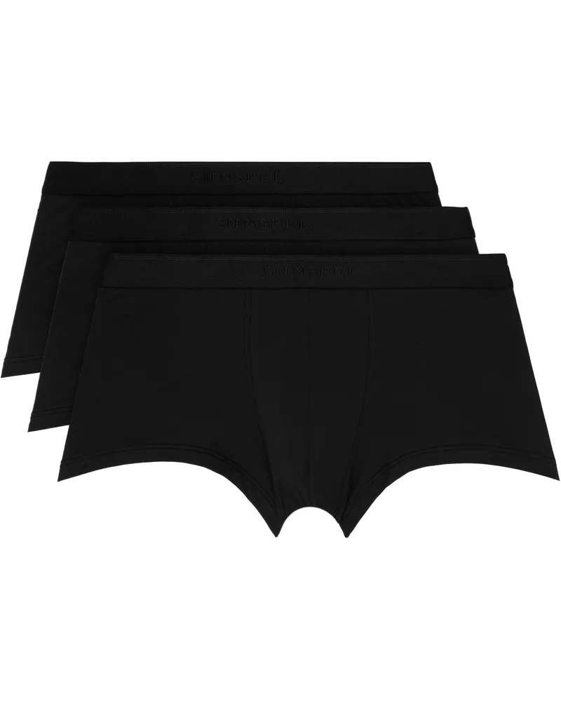Sunspel Three-Pack Black Stretch Cotton Boxer Briefs Black