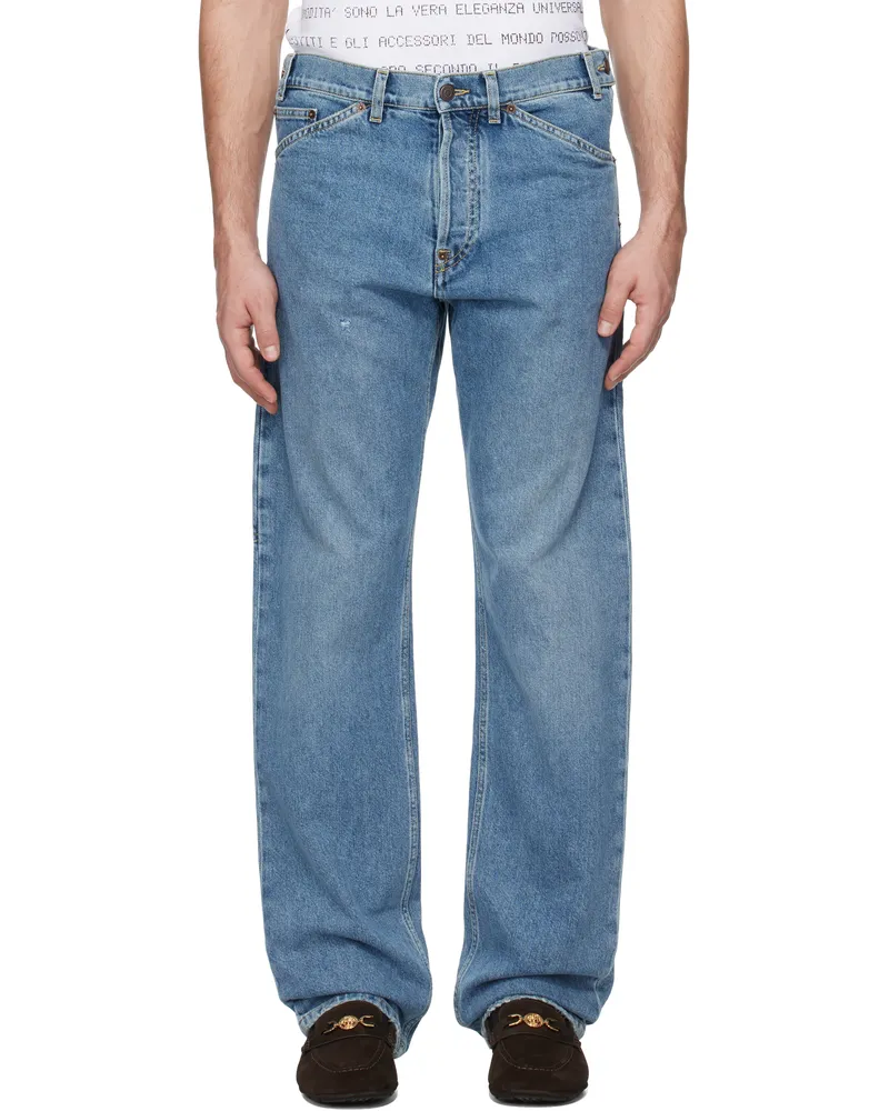 Moschino Blue Laurel Crown Emblem Jeans Blue