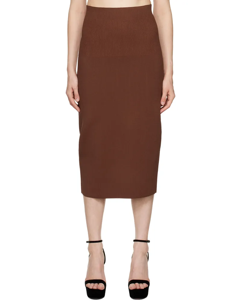 Victoria Beckham Brown Vented Midi Skirt 618