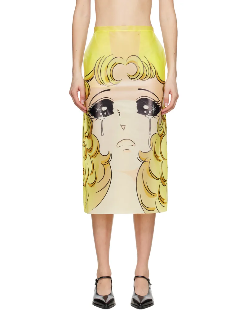 pushBUTTON Yellow Crying Girl H-Line Midi Skirt Yellow