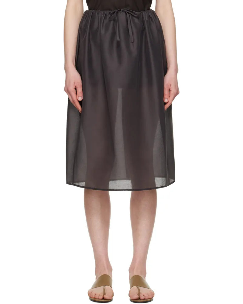 AMOMENTO Gray Shirring Organza Midi Skirt Charcoal