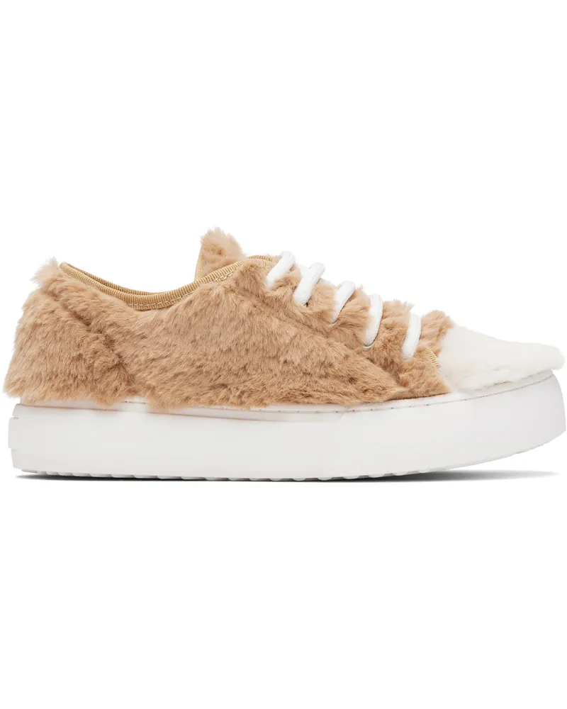 Marni Kids Beige & White Faux-Fur Sneakers Var