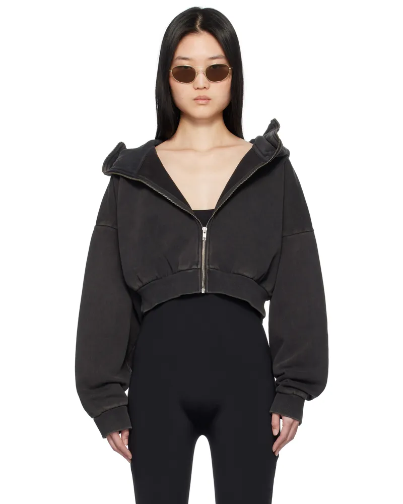 Entire Studios Black Cropped Full Zip Hoodie Washedblack