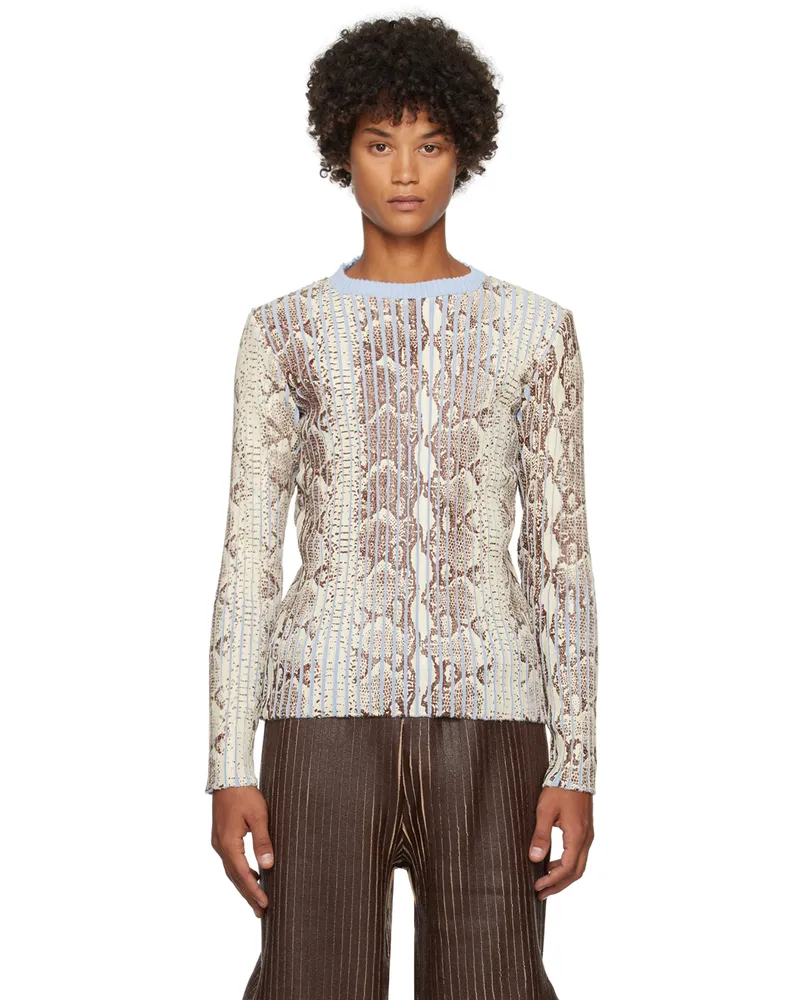 Stanley Raffington SSENSE Exclusive Off-White & Blue Sweater Snakeskin