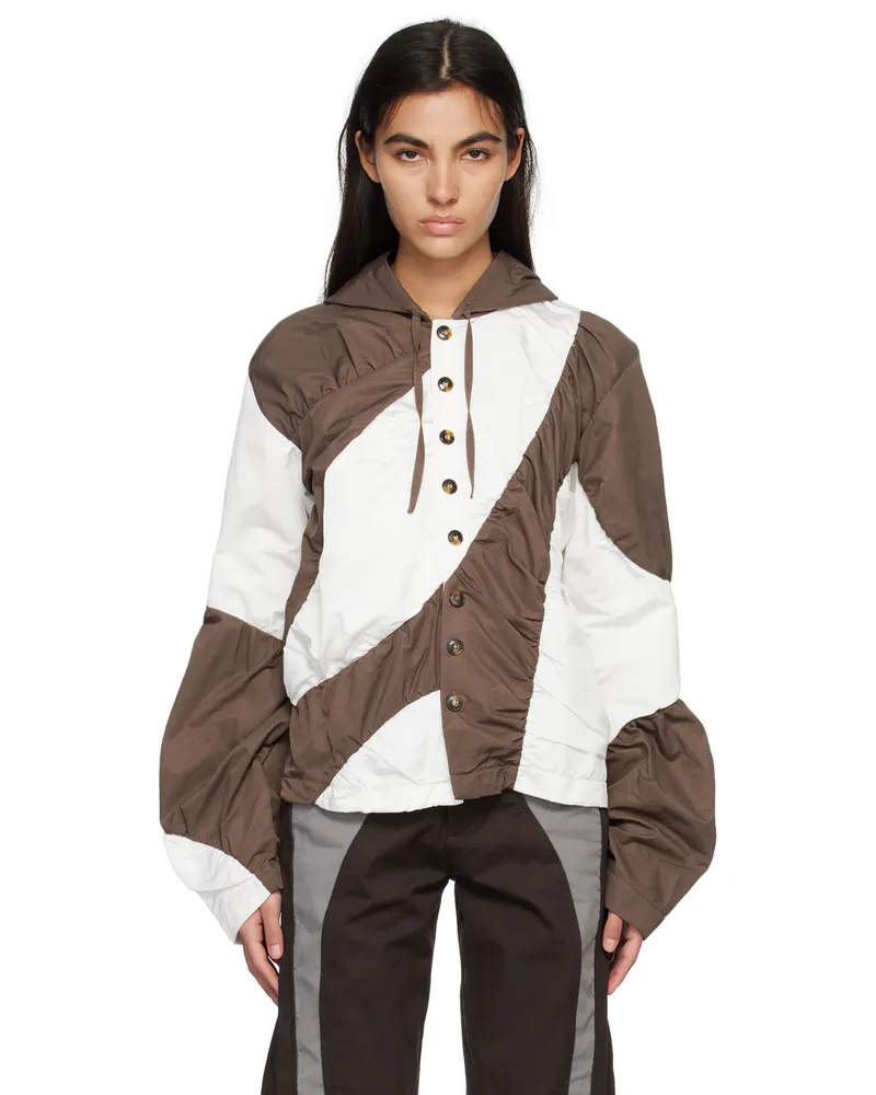 Strongthe Brown & White Paneled Hoodie Brown