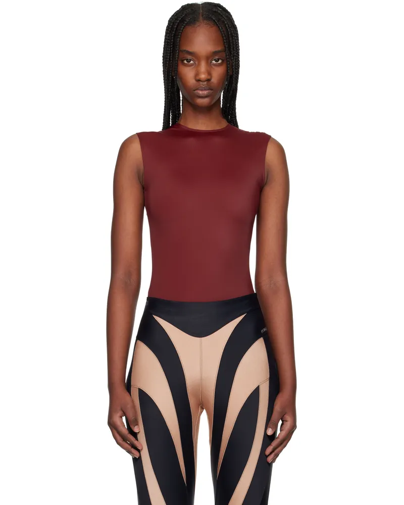Thierry Mugler Burgundy Sleeveless Shoulder Logo Bodysuit 6560