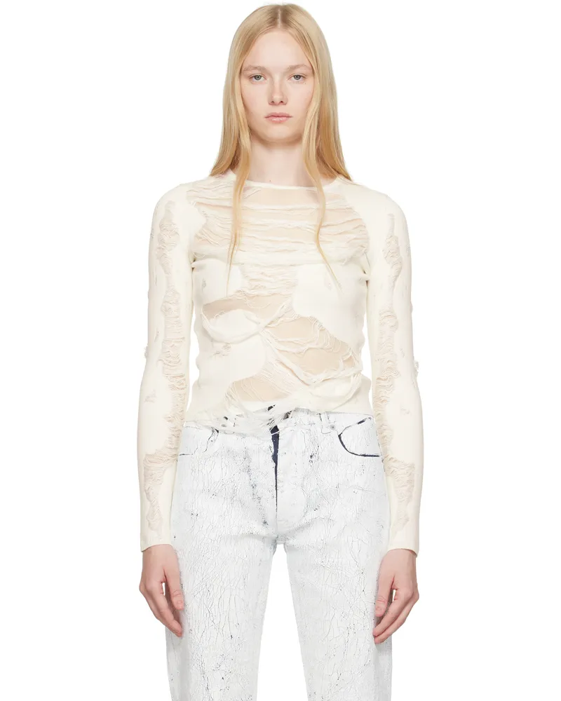 Maison Margiela Off-White Slashed Gauge 14 Crewneck Sweater 101