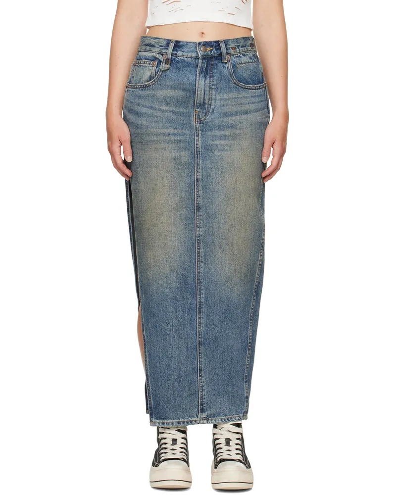 R13 Indigo Devon Side Slit Denim Maxi Skirt Barter