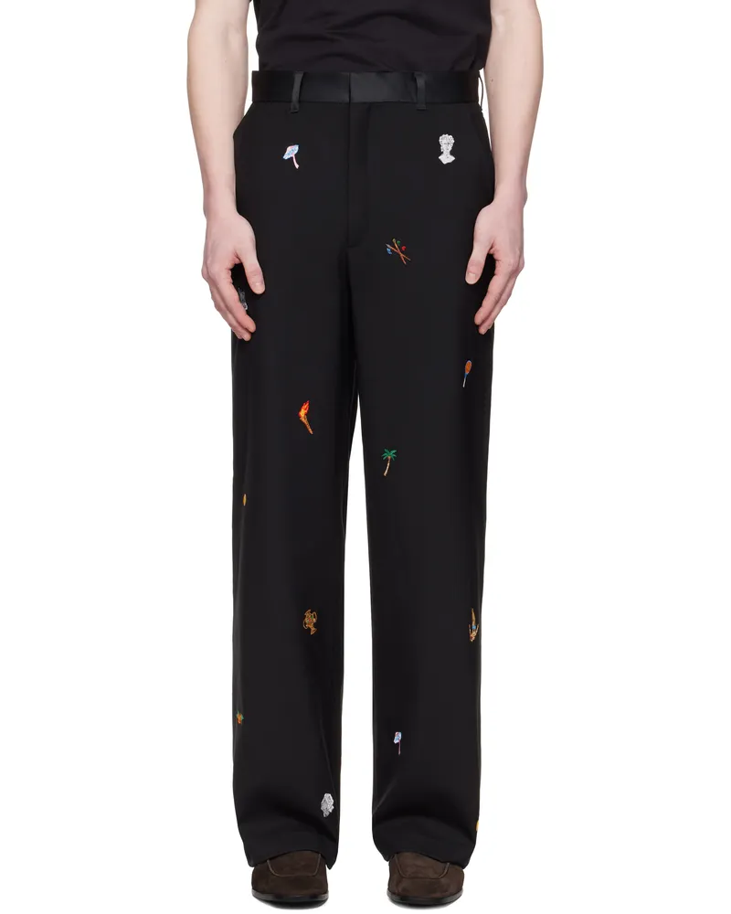 Casablanca Paris Black Embroidered Motif Tailored Trousers Black