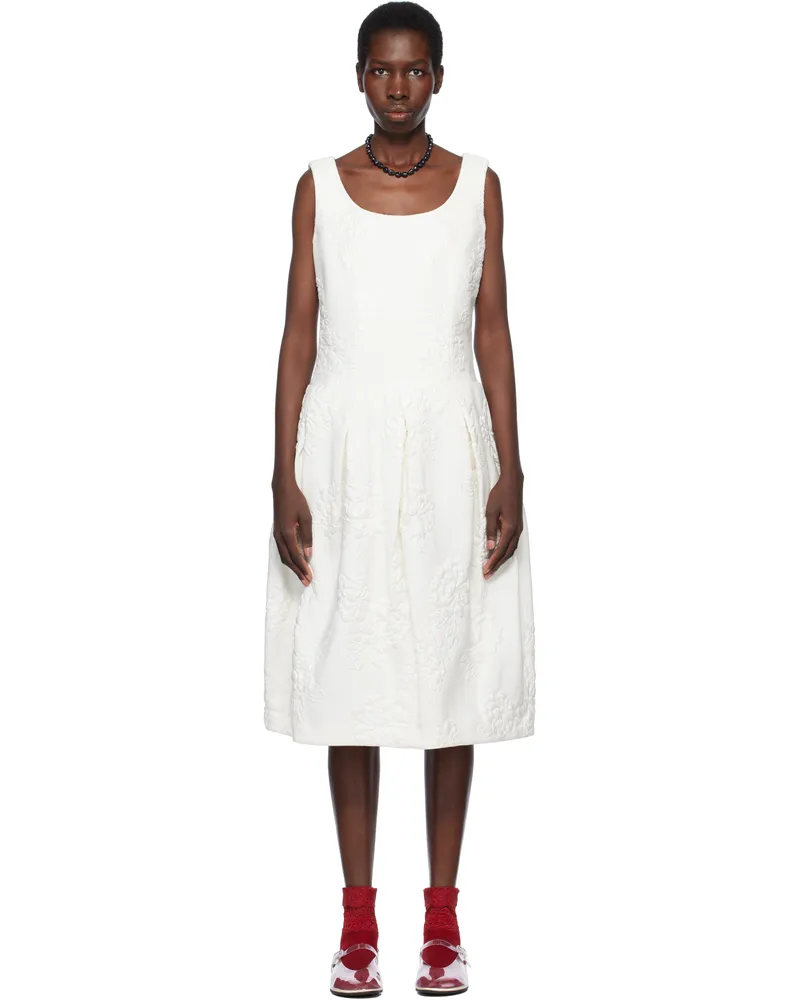 Comme des Garçons White Floating Jacquard Flower Pattern Midi Dress White