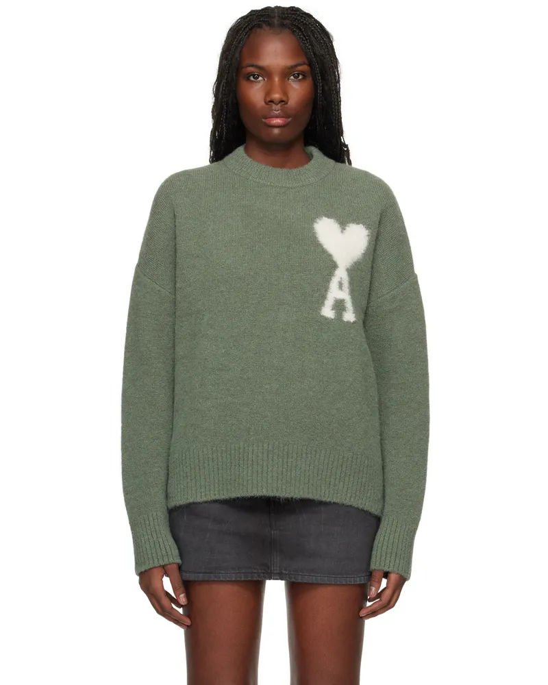AMI Paris Green Ami de Coeur Crew Neck Sweater Antique