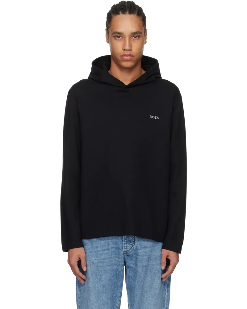 HUGO BOSS Black Waffle-Knit Hoodie 001