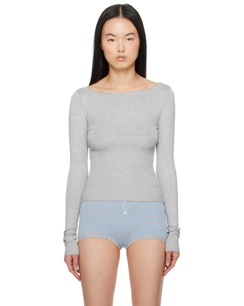 Frankies Bikinis Gray Theo Knit Sweater Ash