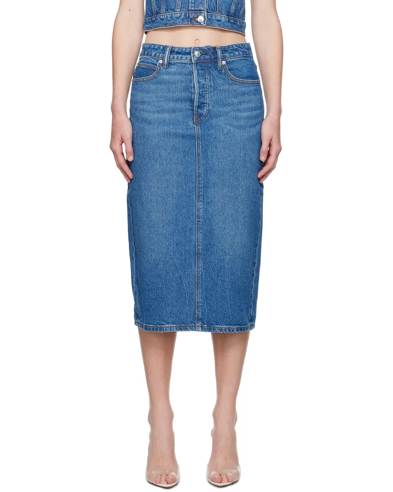 Alexander Wang Blue Pencil Denim Midi Skirt Deep