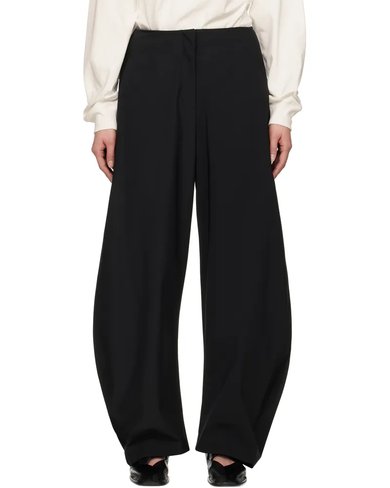 AMOMENTO Black Curved Silhouette Trousers Black