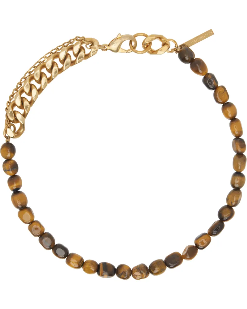 Dries van Noten Gold & Brown Stone Chain Necklace 971