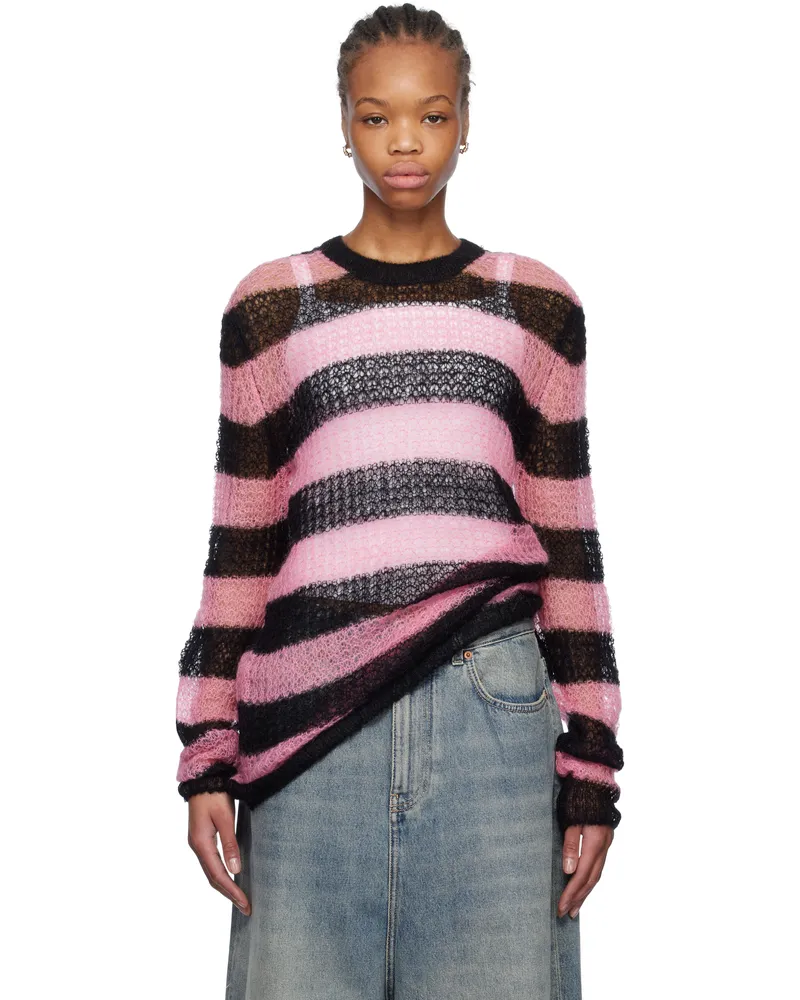 WE 11 DONE Pink & Black Striped Knit Sweater Pink