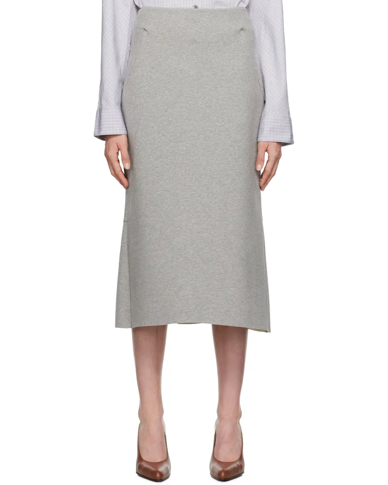 Dries van Noten Gray Neoprene Tailored Midi Skirt 813